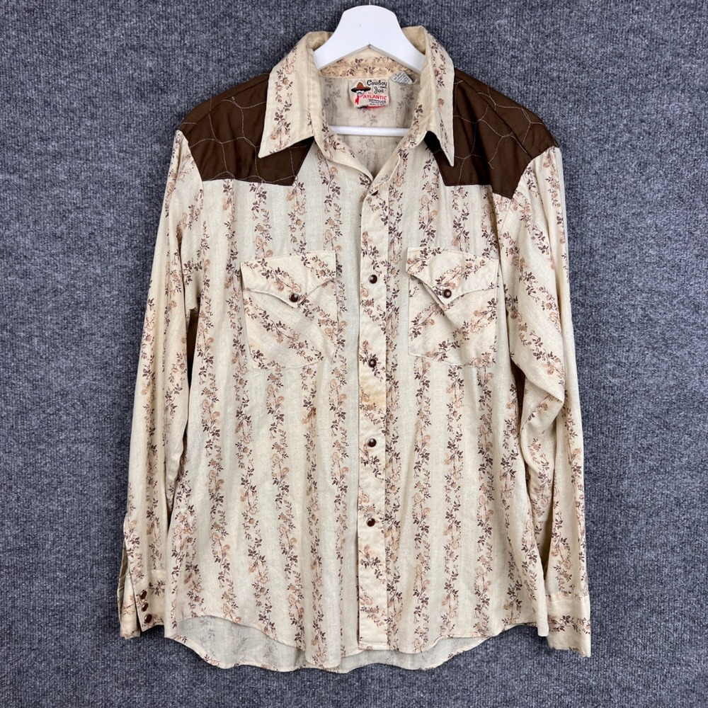 Vintage Cowboy JOE‎ Western Floral Print Snap Front Shirt Men's 16-16.5